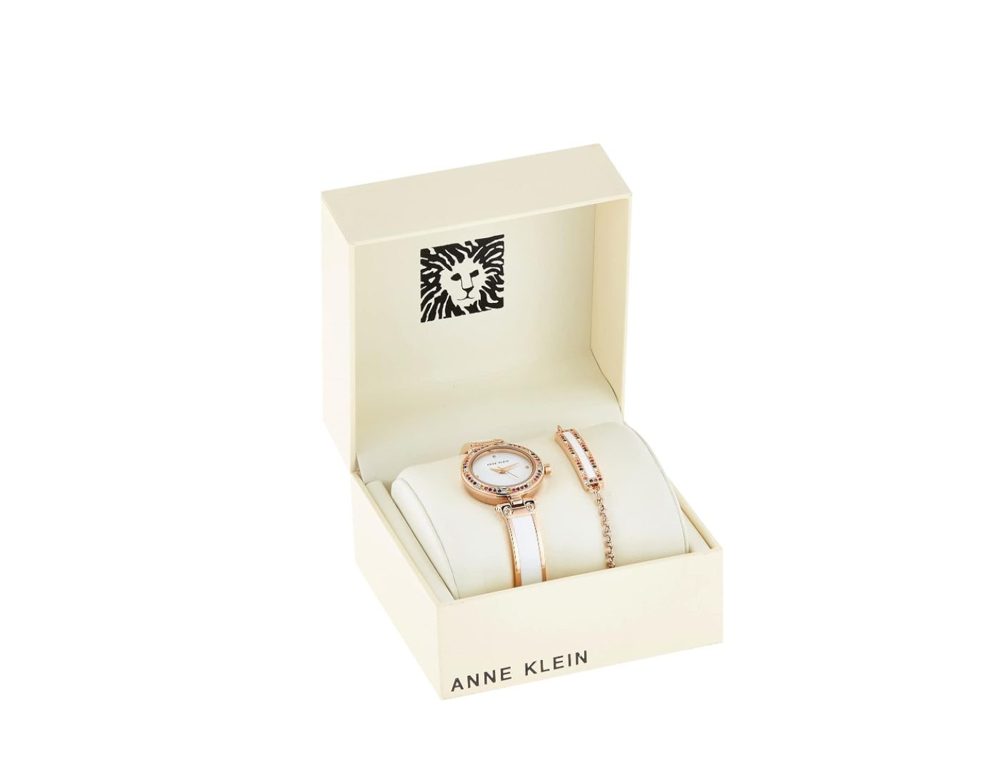Anne Klein White Women’s Watch Set with Premium Multicolored Crystals