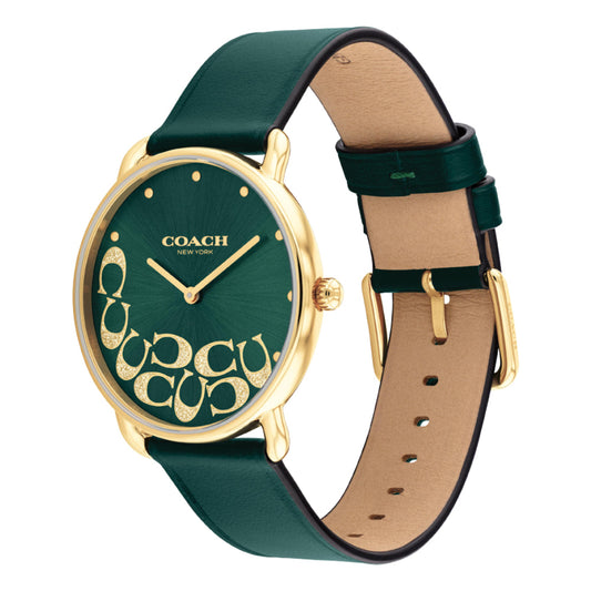 Coach Elliot Green Dial Green Leather Strap Watch