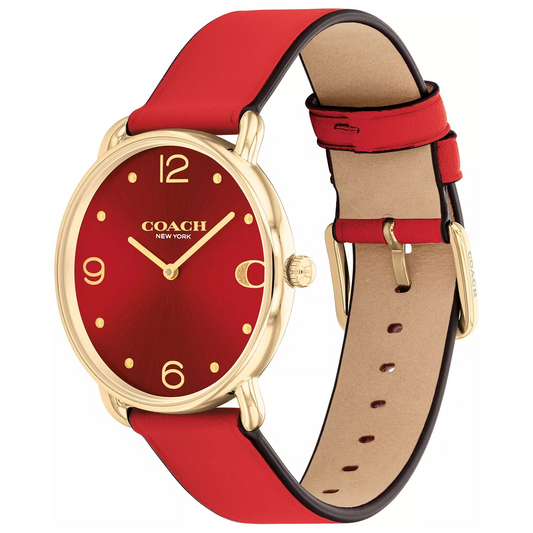 Coach Elliot Red Sunray Dial Red Leather Strap Watch