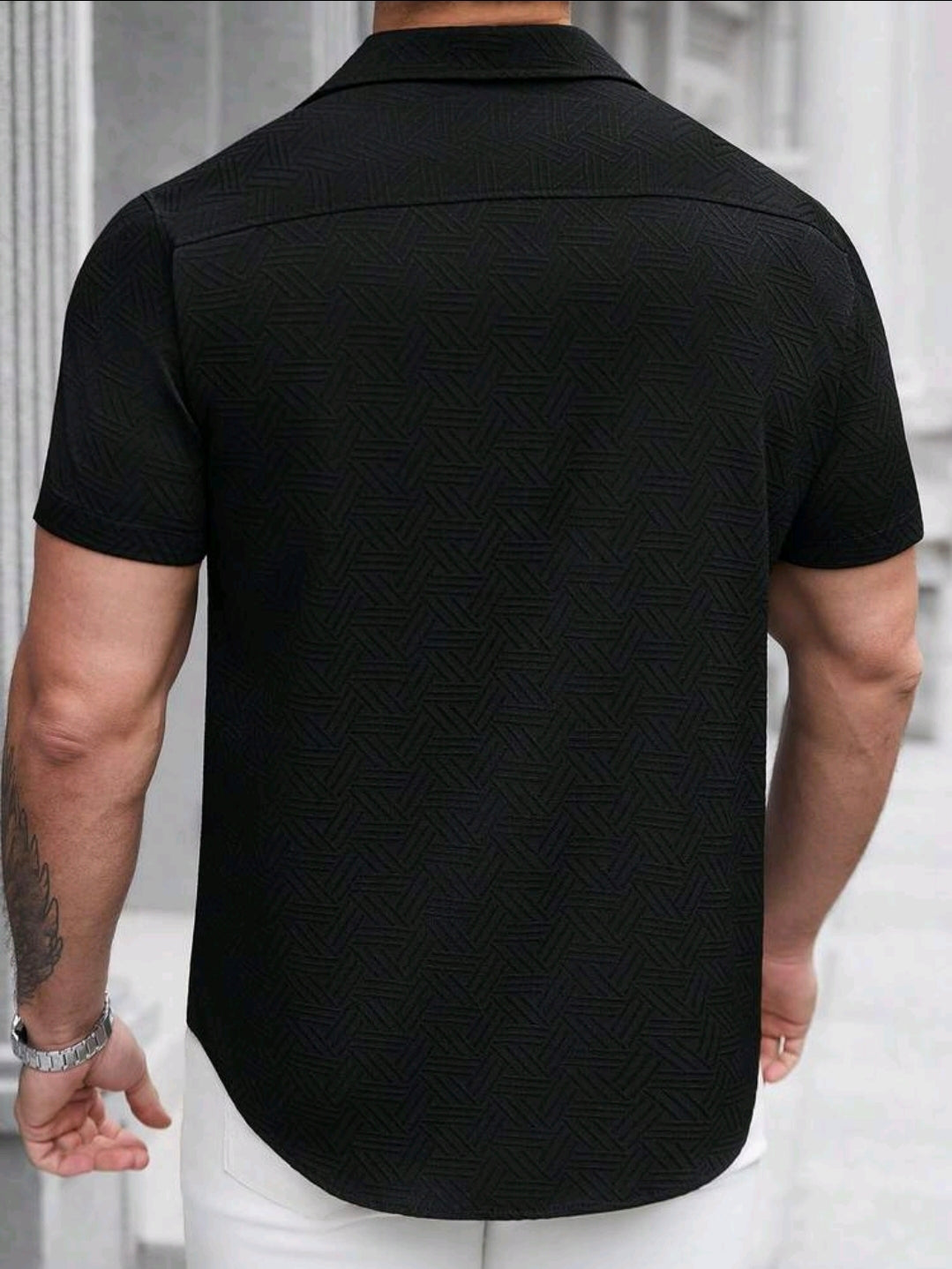 Black Textured Short Sleeve Shirt