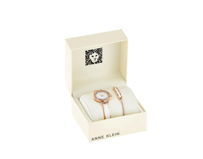 Anne Klein White Women’s Watch Set with Premium Multicolored Crystals