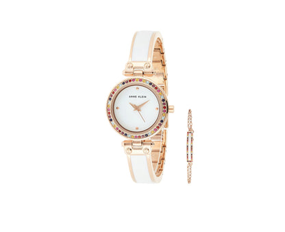 Anne Klein White Women’s Watch Set with Premium Multicolored Crystals