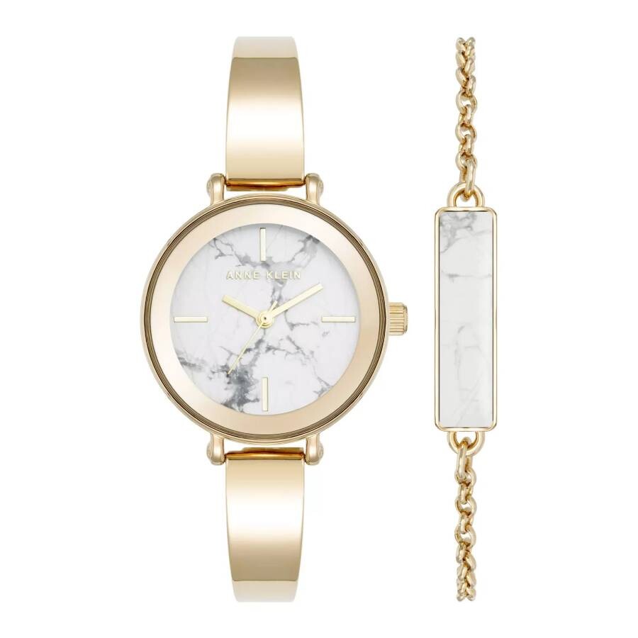 Anne Klein Howlite Gemstone Bangle Women’s Watch Set