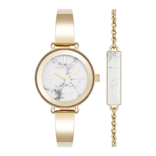 Anne Klein Howlite Gemstone Bangle Women’s Watch Set