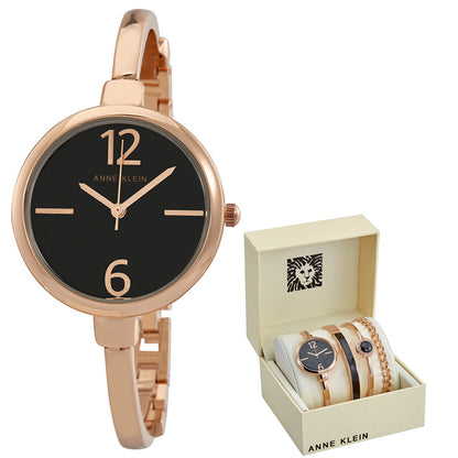Anne Klein Black Glossy Women’s Watch Set