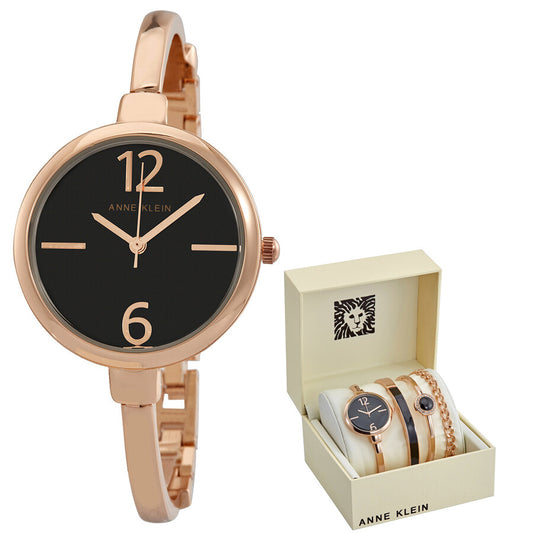 Anne Klein Black Glossy Women’s Watch Set