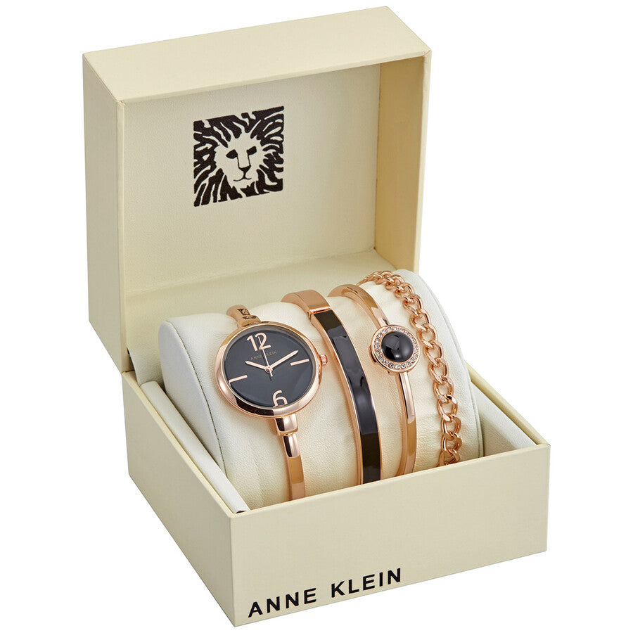 Anne Klein Black Glossy Women’s Watch Set