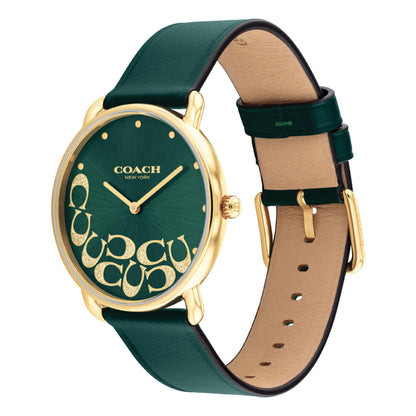 Coach Elliot Green Dial Green Leather Strap Watch