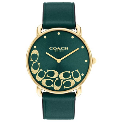 Coach Elliot Green Dial Green Leather Strap Watch