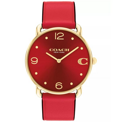 Coach Elliot Red Sunray Dial Red Leather Strap Watch