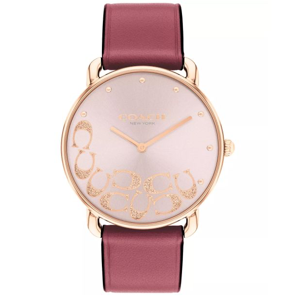 Coach Elliot Blush Sunray Dial Leather Strap Watch