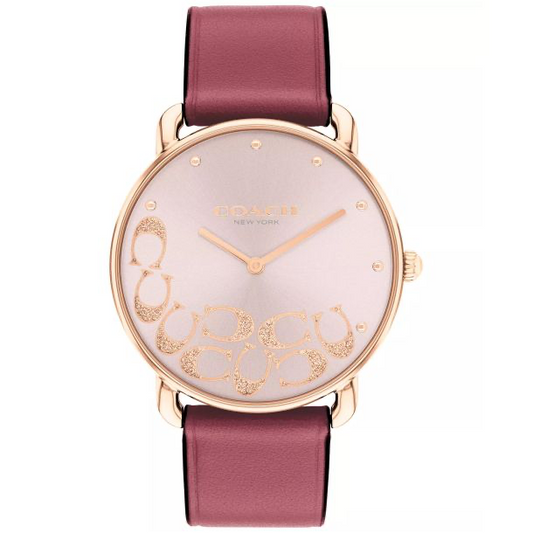Coach Elliot Blush Sunray Dial Leather Strap Watch