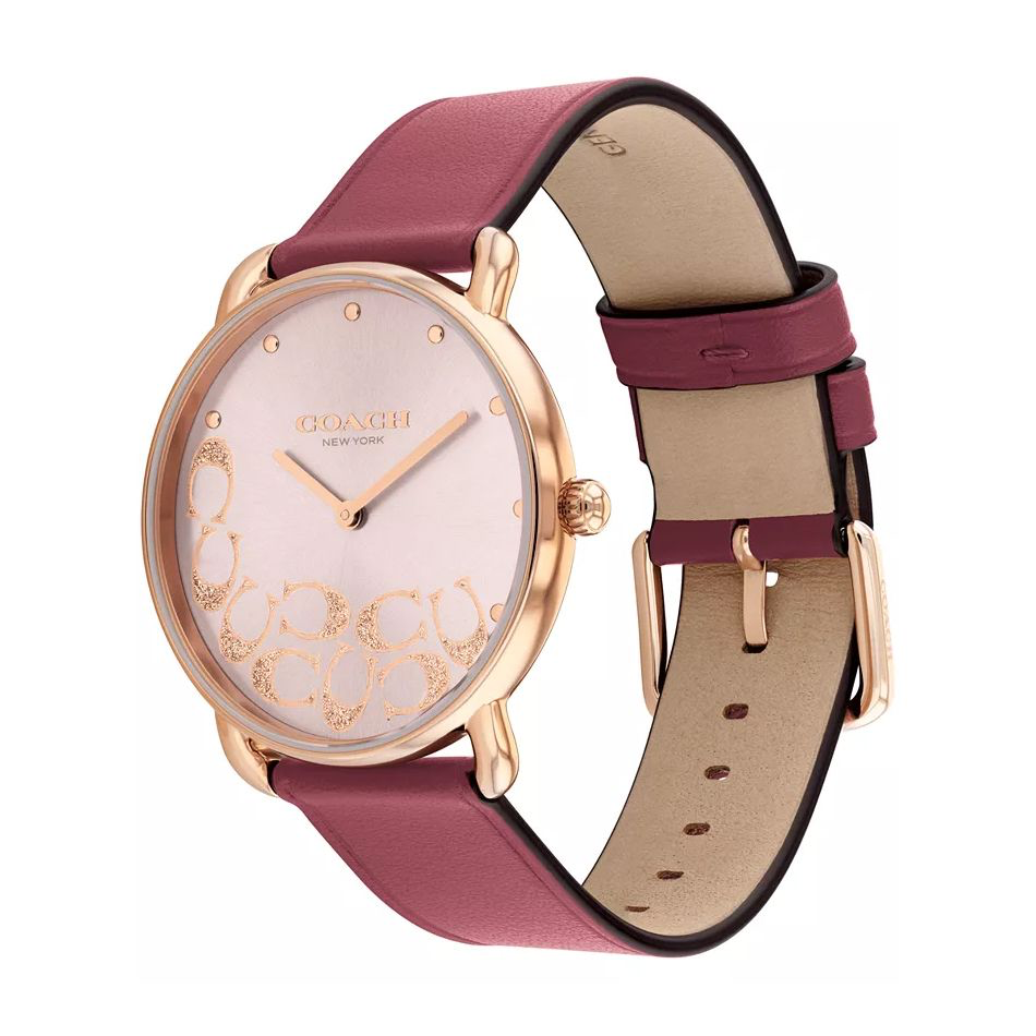 Coach Elliot Blush Sunray Dial Leather Strap Watch