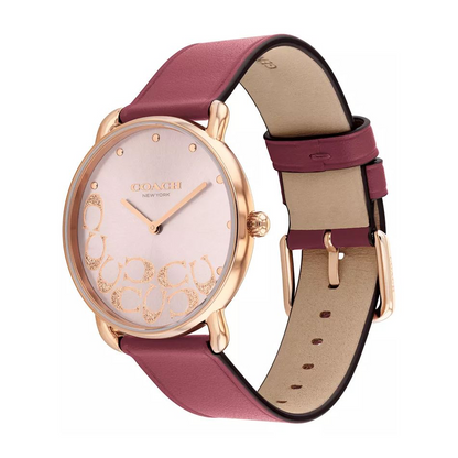 Coach Elliot Blush Sunray Dial Leather Strap Watch