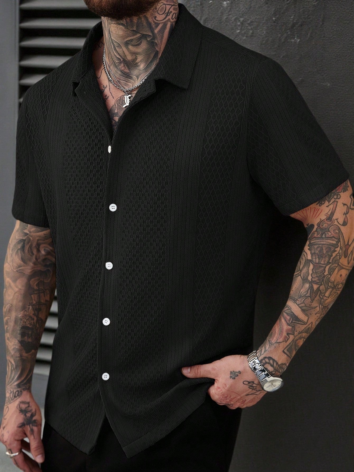 Black Jacquard Knit Shirt