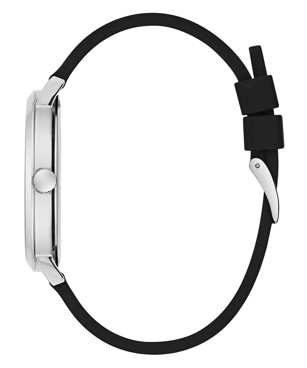 GUESS Black Silicone Band Silver Tone Watch