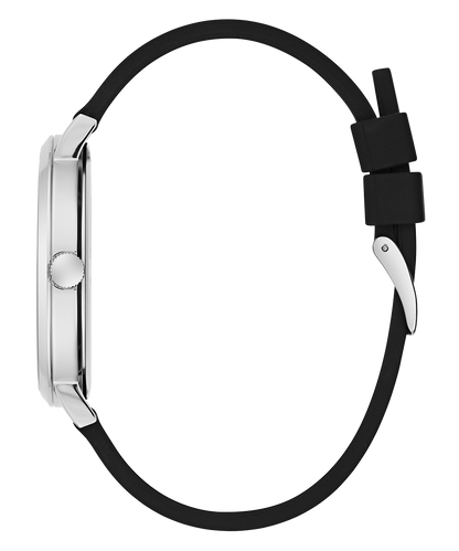 GUESS Black Silicone Band Silver Tone Watch