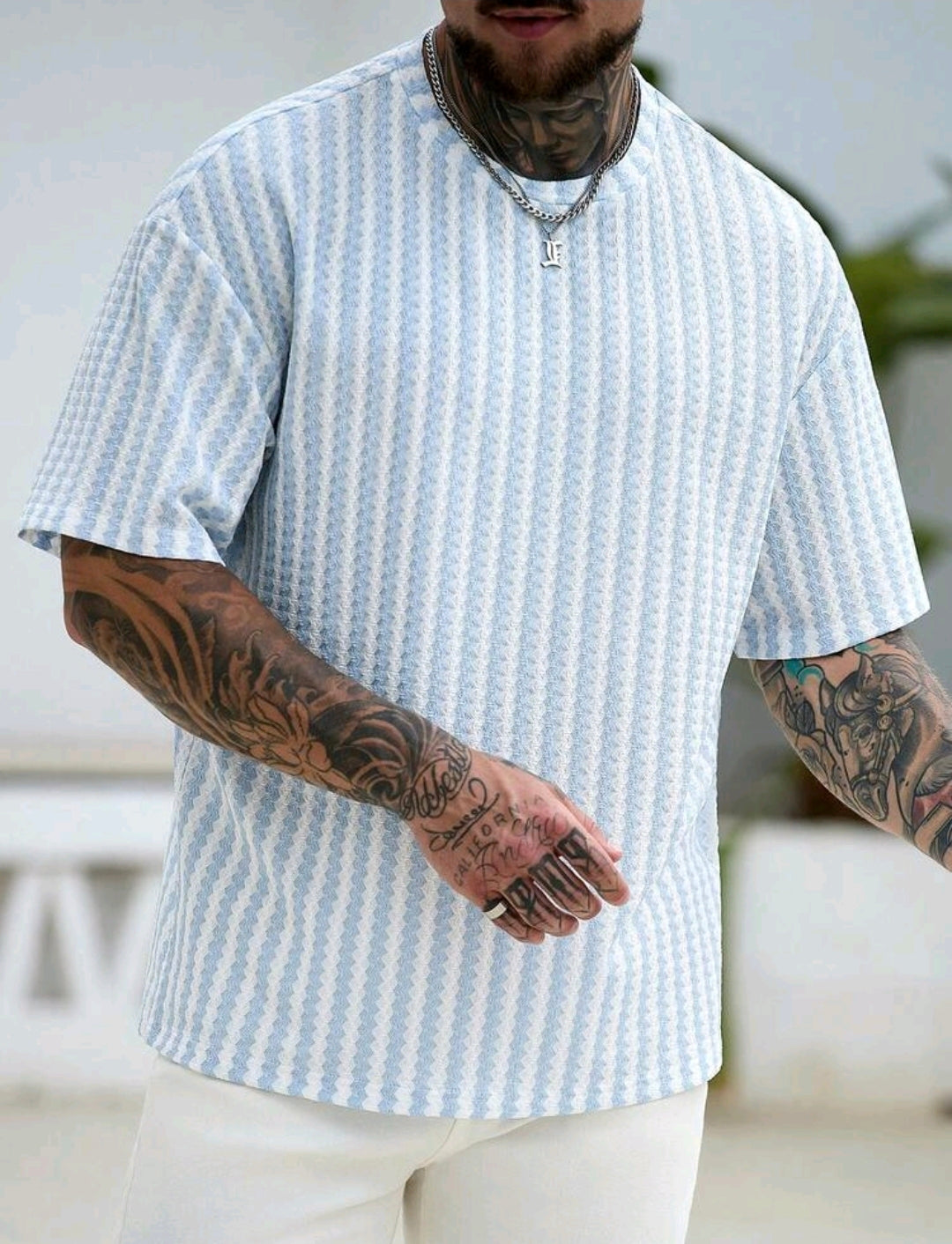 Blue Waffle Knit Tshirt