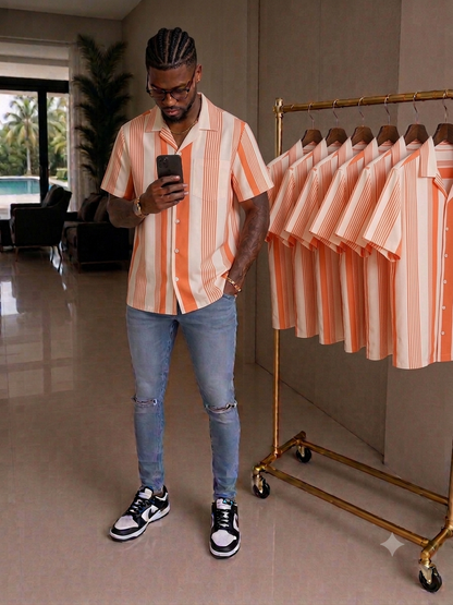 Large Orange Stripe Revere Shirt