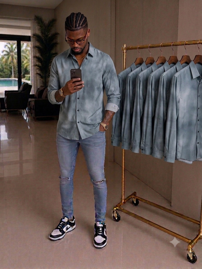 Grey Long Sleeve Printed Shirt