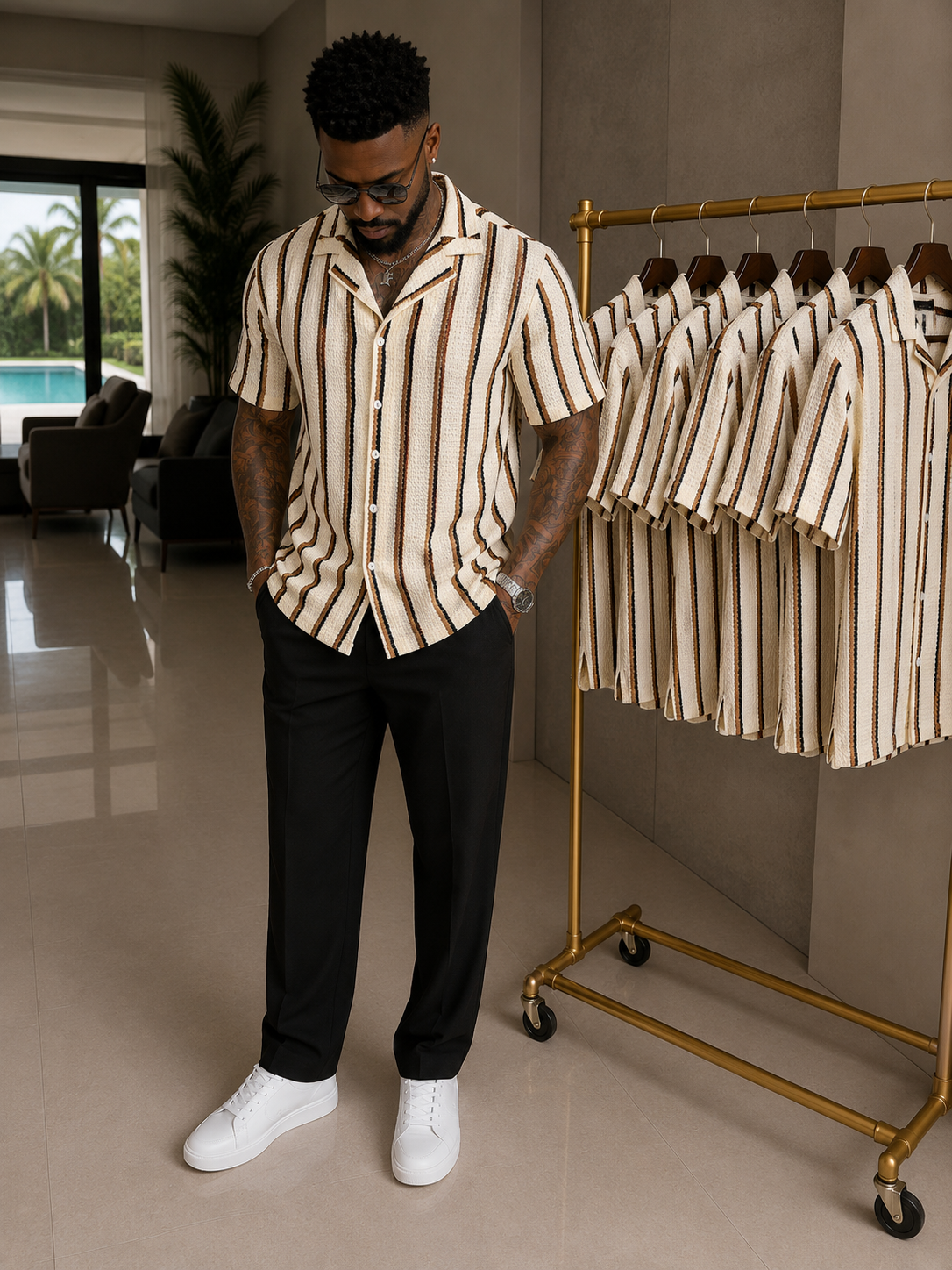Beige Striped Textured Shirt