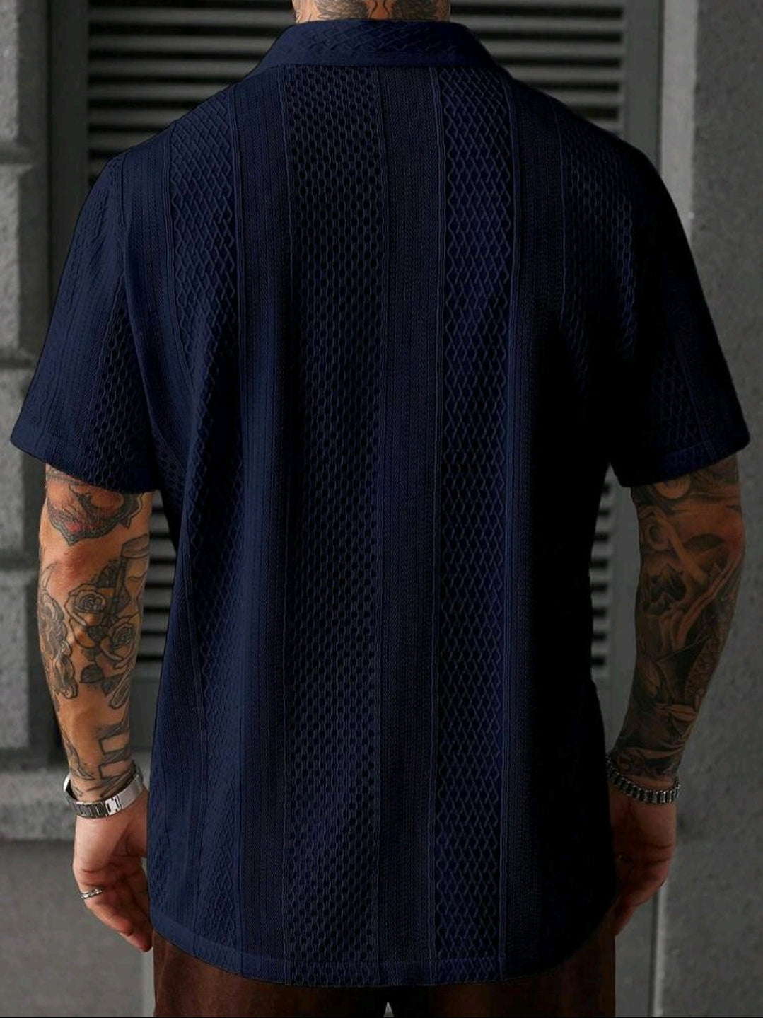Navy Blue Jacquard Knit Shirt