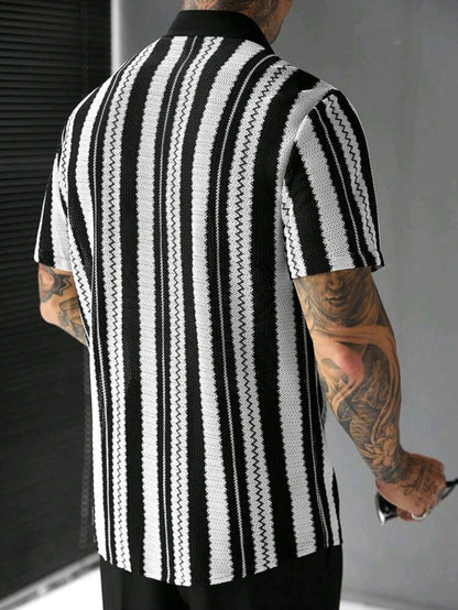 Black & White Mesh Striped Shirt