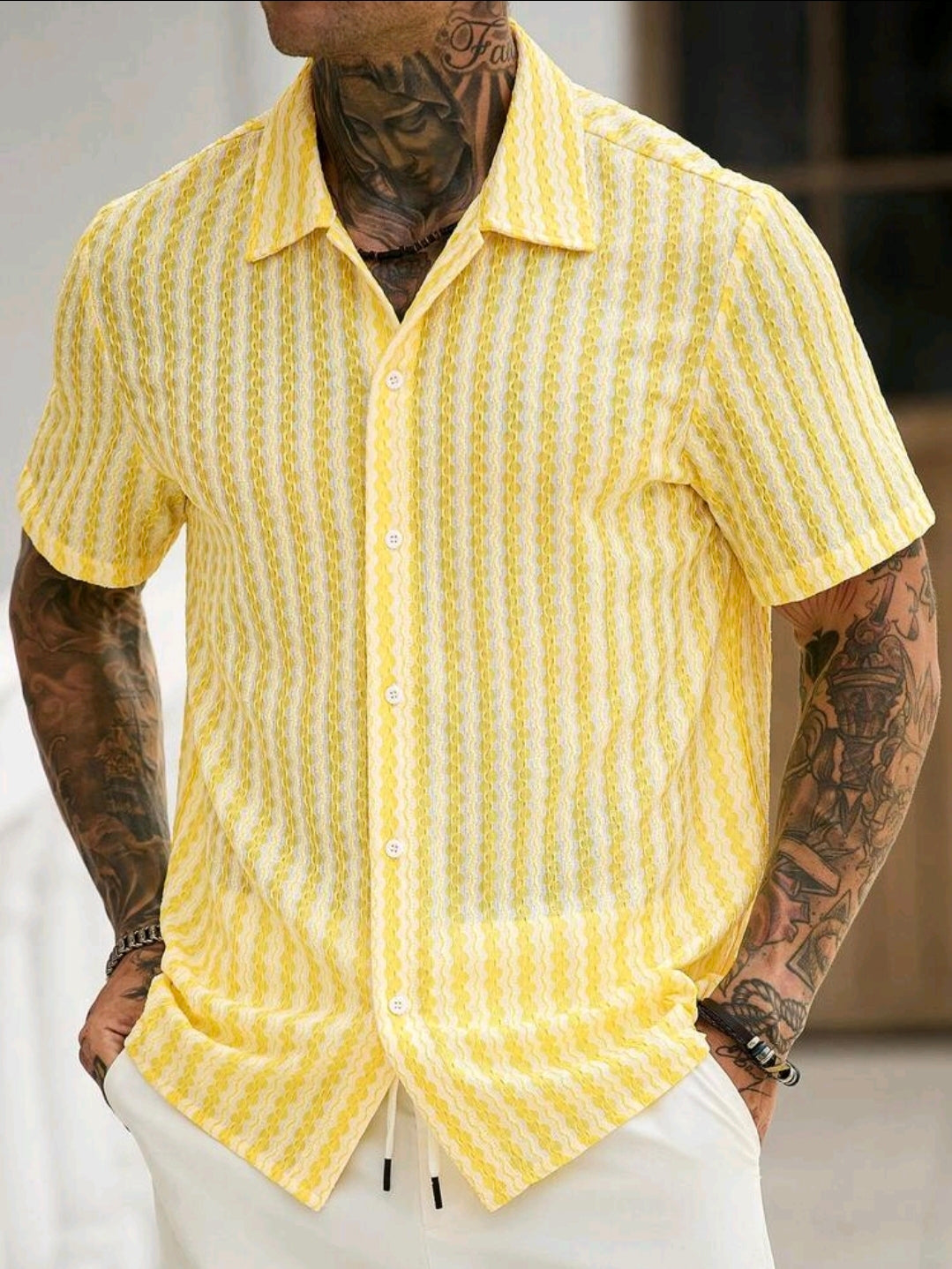 Yellow Knitted Casual Shirt