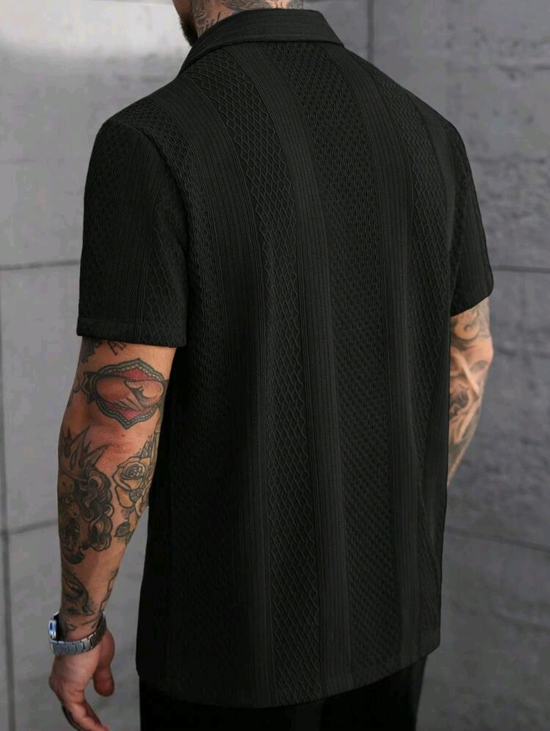 Black Jacquard Knit Shirt