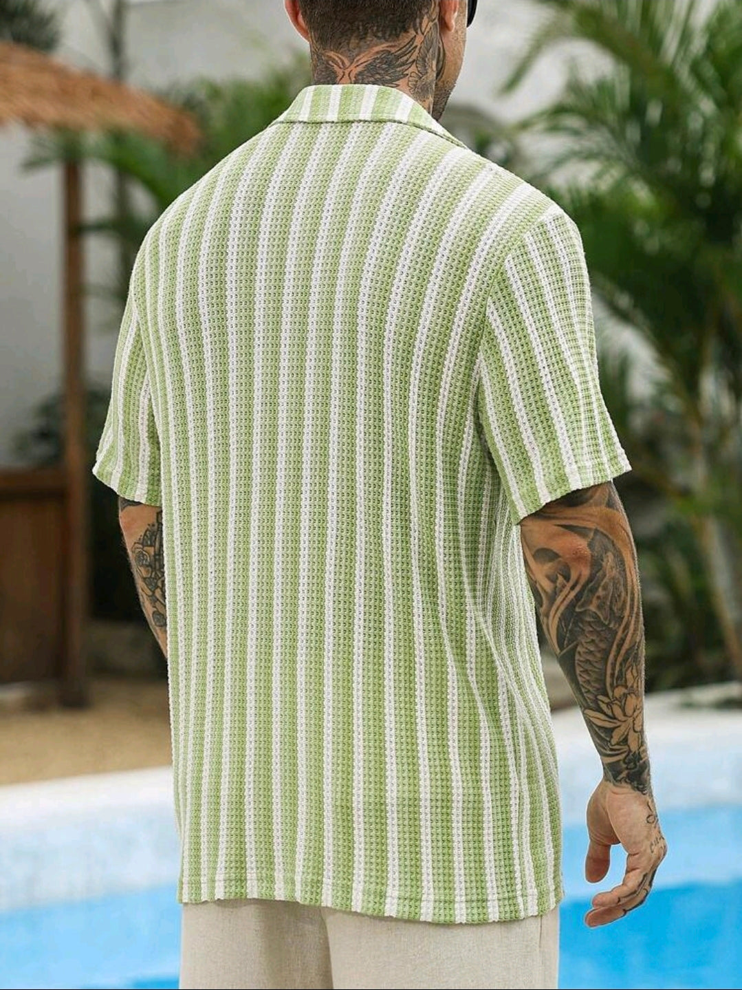 Green and White Striped Knit Shirt