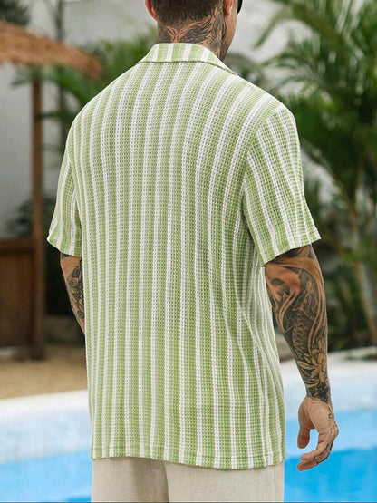 Green and White Striped Knit Shirt