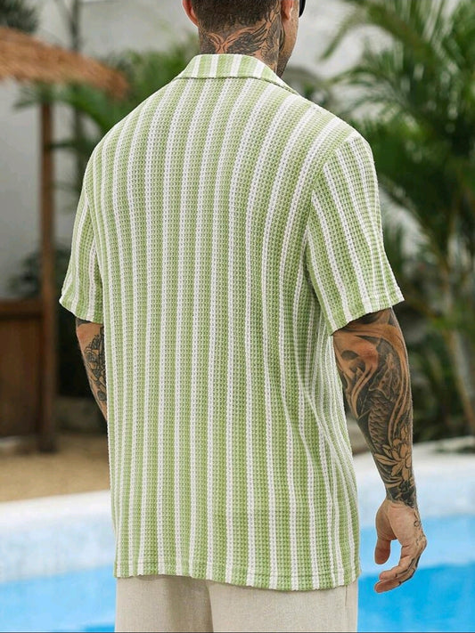 Green and White Striped Knit Shirt
