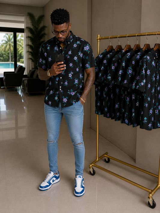 Large Floral Print Skinny Shirt