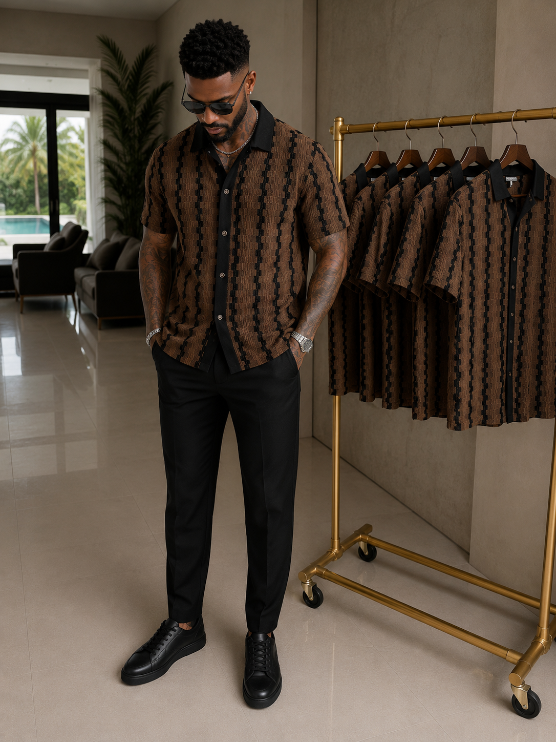 Coffee Striped Textured Shirt