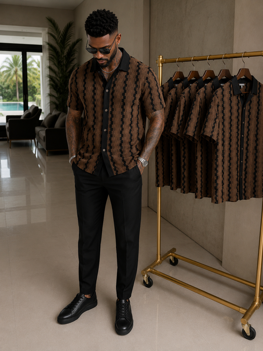Coffee Striped Textured Shirt