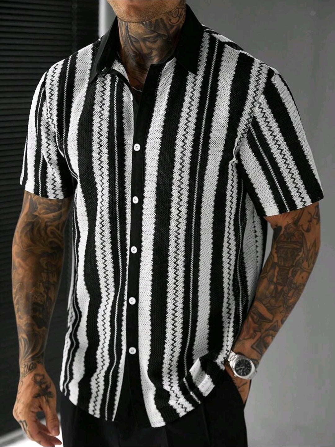 Black & White Mesh Striped Shirt