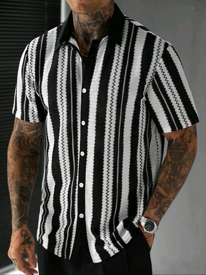 Black & White Mesh Striped Shirt