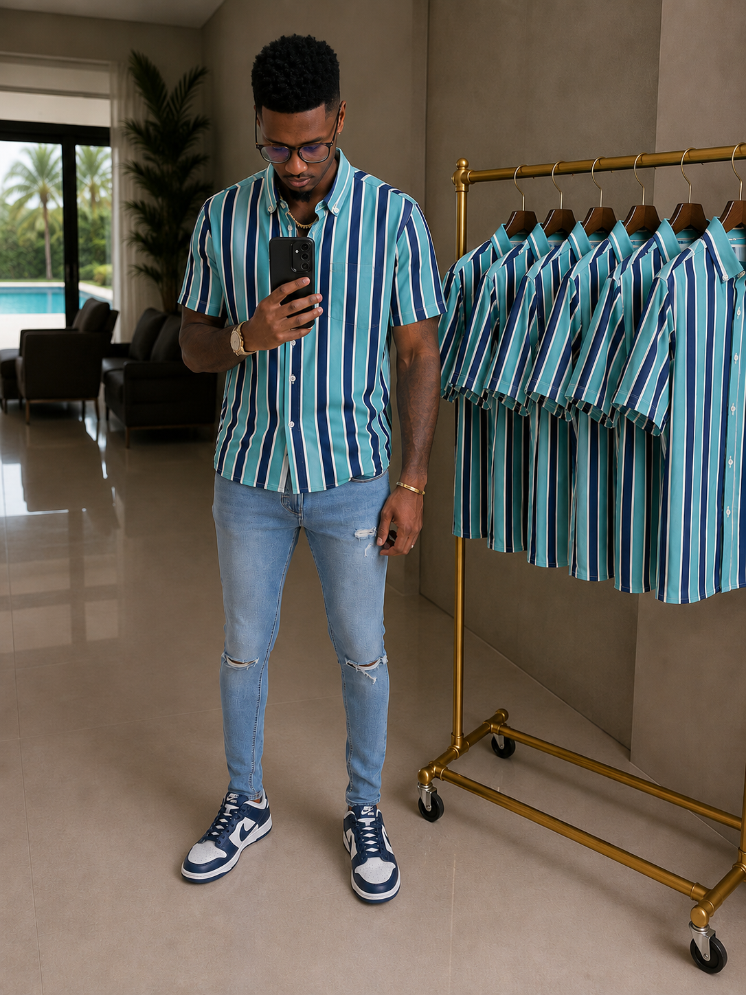 Large Blue Stripe Slim Shirt