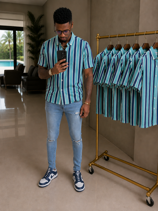 Large Blue Stripe Slim Shirt