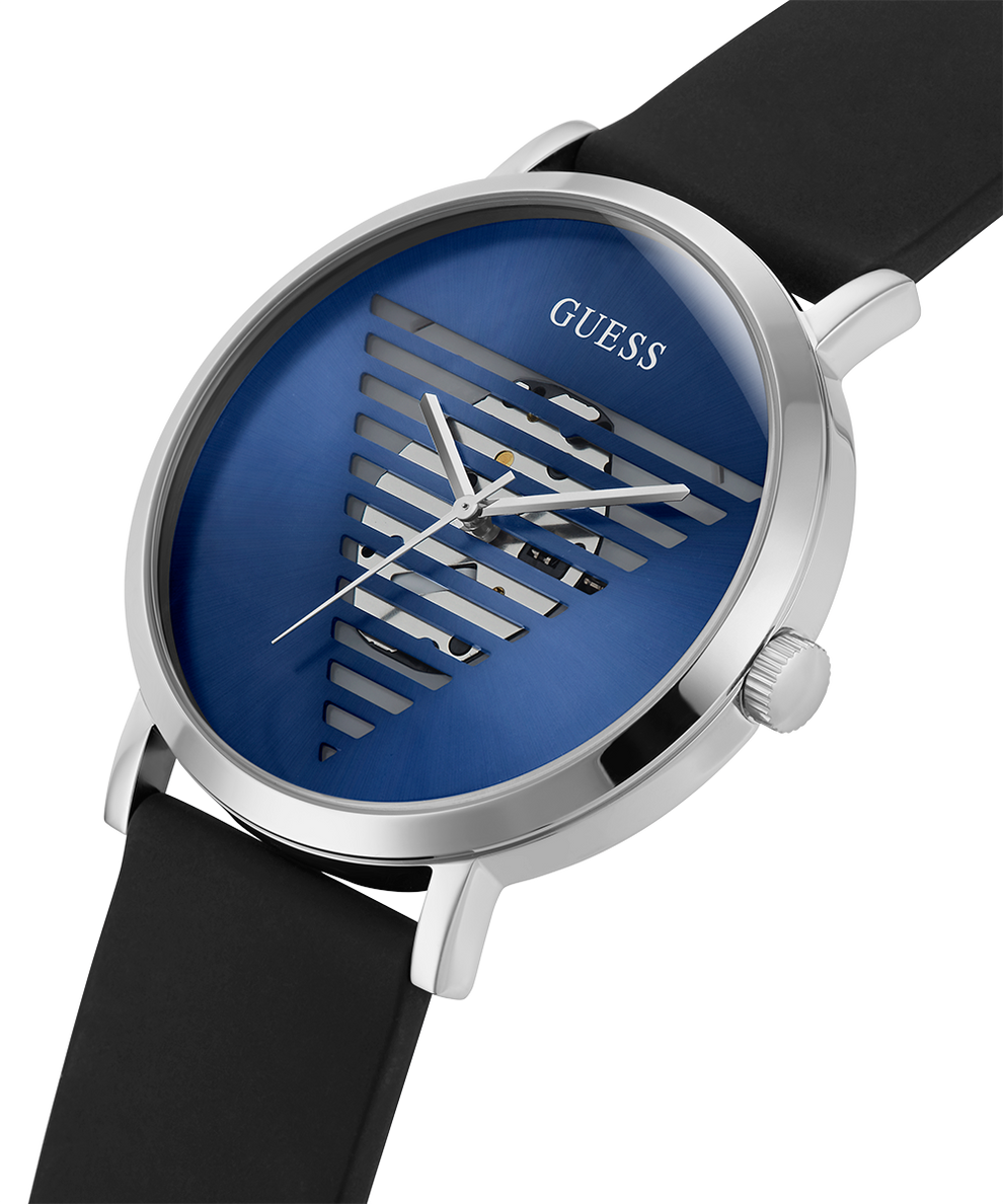 GUESS Black Silicone Band Silver Tone Watch