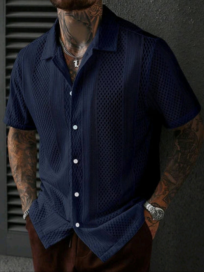 Navy Blue Jacquard Knit Shirt