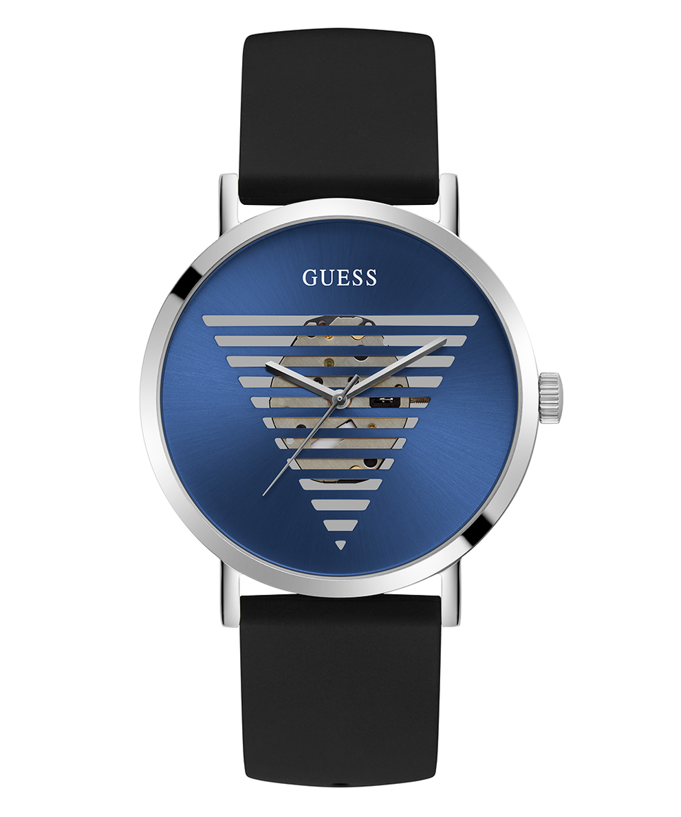 GUESS Black Silicone Band Silver Tone Watch