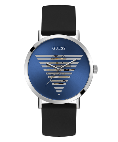 GUESS Black Silicone Band Silver Tone Watch