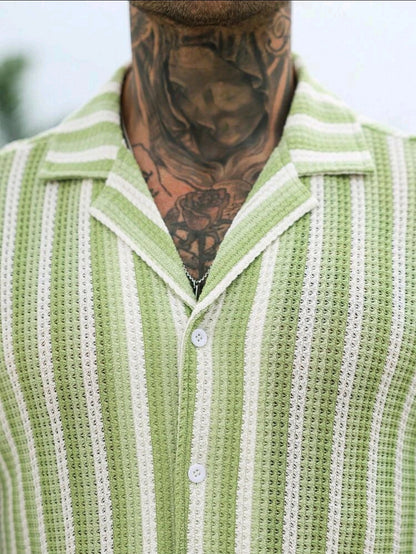 Green and White Striped Knit Shirt