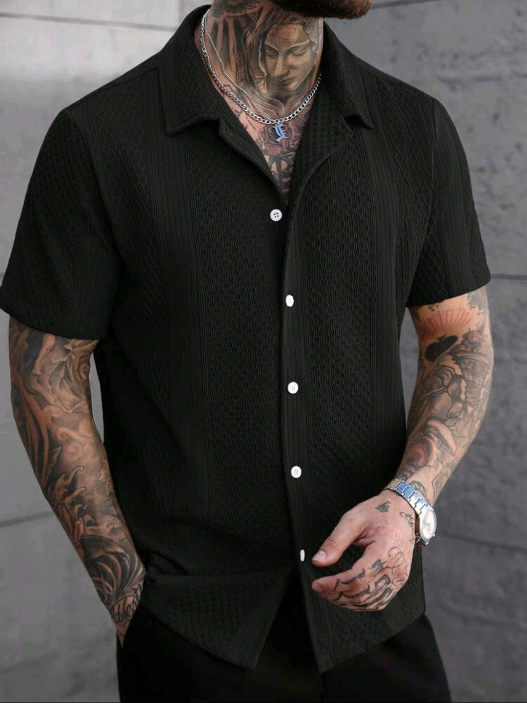 Black Jacquard Knit Shirt
