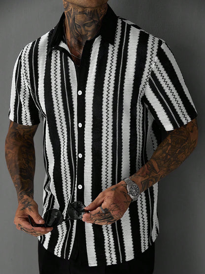 Black & White Mesh Striped Shirt