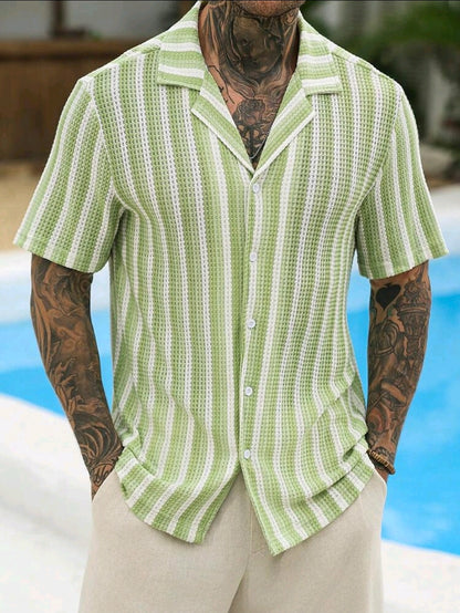 Green and White Striped Knit Shirt