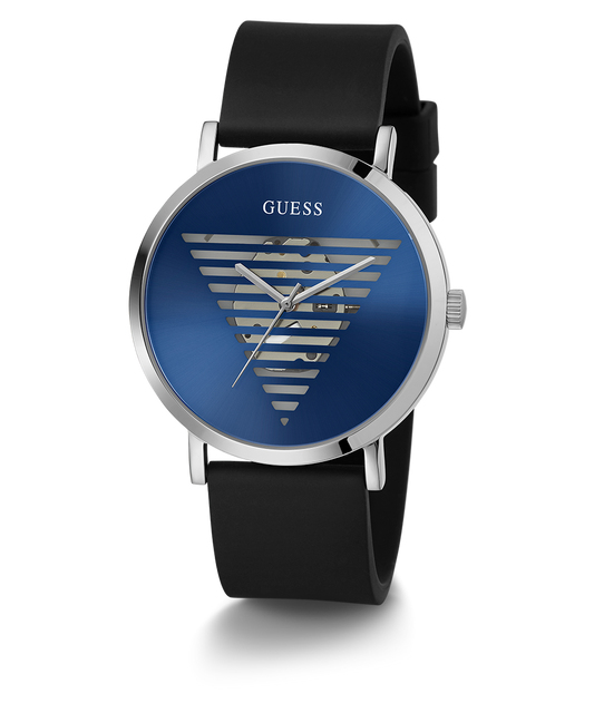 GUESS Black Silicone Band Silver Tone Watch