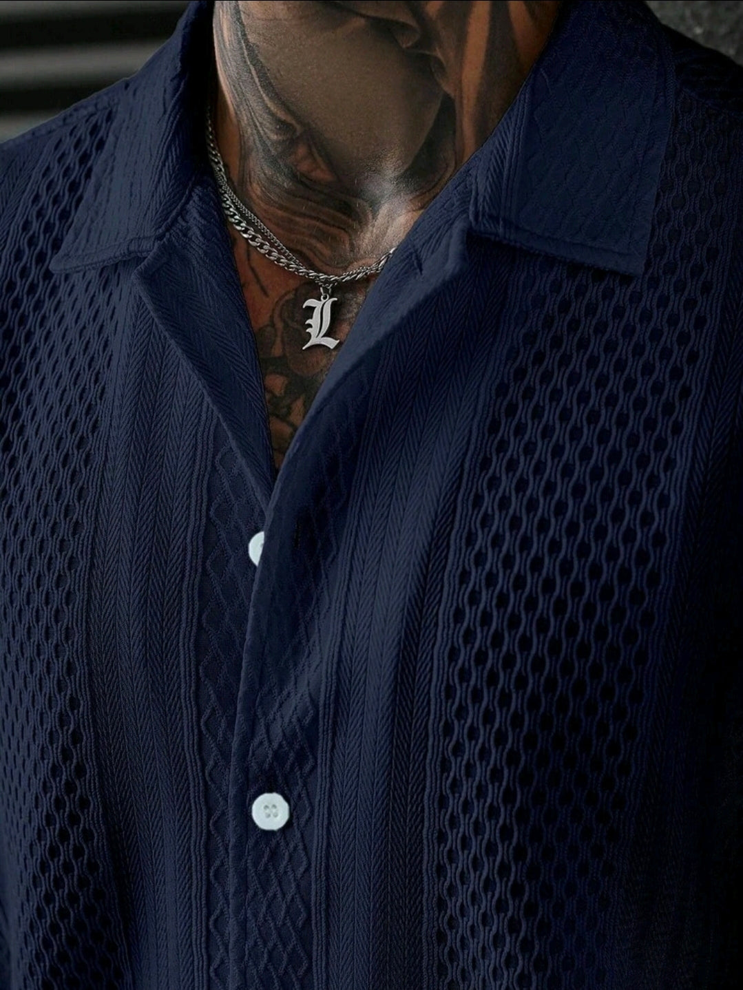 Navy Blue Jacquard Knit Shirt