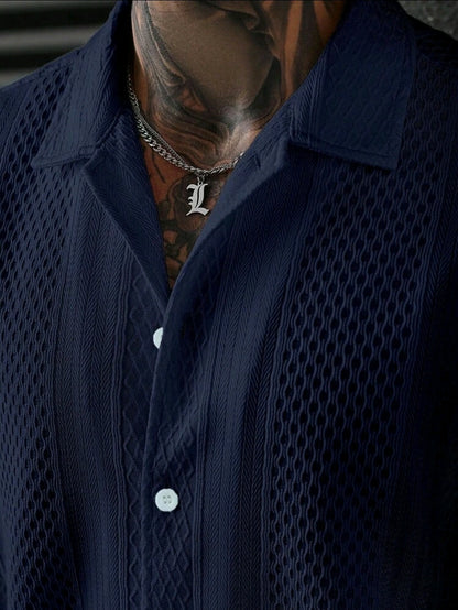 Navy Blue Jacquard Knit Shirt